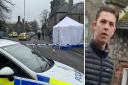 Left: Police cordon following the stabbing on Mother's Day. Right: Elvis Price, 18, is still on the run from police.