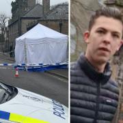 Left: Police cordon following the stabbing on Mother's Day. Right: Elvis Price, 18, is still on the run from police.