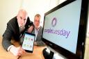 Purple Tuesday directors, left, Seb Butcher and Carl Wright with their new app.
Picture: ANTONY KELLY