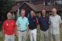 Pictured are the winning team of the Seniors Am-Am competition Graham Vandervord, Paul Sandfield, Tony Carman and Mike Moore on either side of Thetford vice-captain Rob Mill.