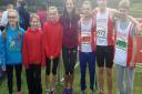 Thetford AC athletes with Team GB athlete Jess Judd (centre) at the English National Cross-Country Relay Championships at Berry Hill Park in Mansfield.