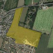 An aerial view of the land proposed to be used for 85 new homes in East Harling (boundaries are approximate)