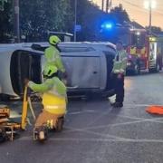The car ended up on its side after a crash in London Road