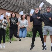 Students celebrating A Level success at Open Academy in Norwich.