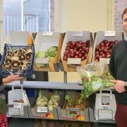 Farmers have been urged to support food partnerships such as the Burrell Shop in Thetford. Pictured at the launch are Judy Dow of the Norfolk Community Foundation and Breckland Council leader Sam Chapman-Allen