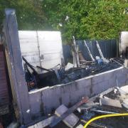 The shed was left destroyed after the blaze in Brandon, west Suffolk