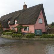 Thornham Magna flooding near the Four Horseshoes Pub  Picture: SARAH LUCY BROWN