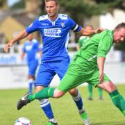 Lowestoft Town, blue, and Gorleston are back in action today. Picture: NICK BUTCHER