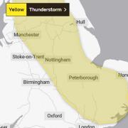 A yellow weather warning for thunderstorms is in place for parts of Norfolk