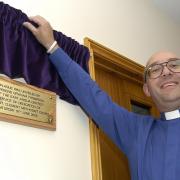 Rev Graham Thompson unveiling a plaque at the opening of Terrington St Clement Methodist Church in 2005